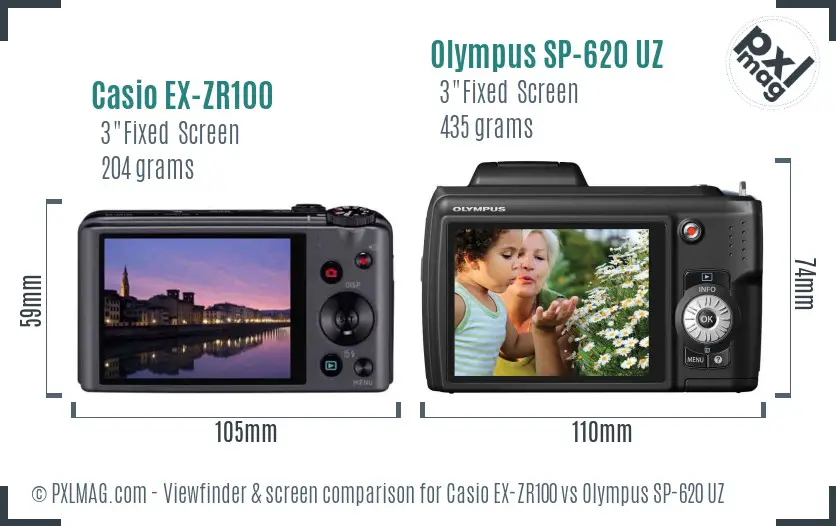 Casio EX-ZR100 vs Olympus SP-620 UZ Screen and Viewfinder comparison