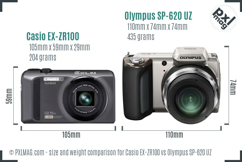 Casio EX-ZR100 vs Olympus SP-620 UZ size comparison