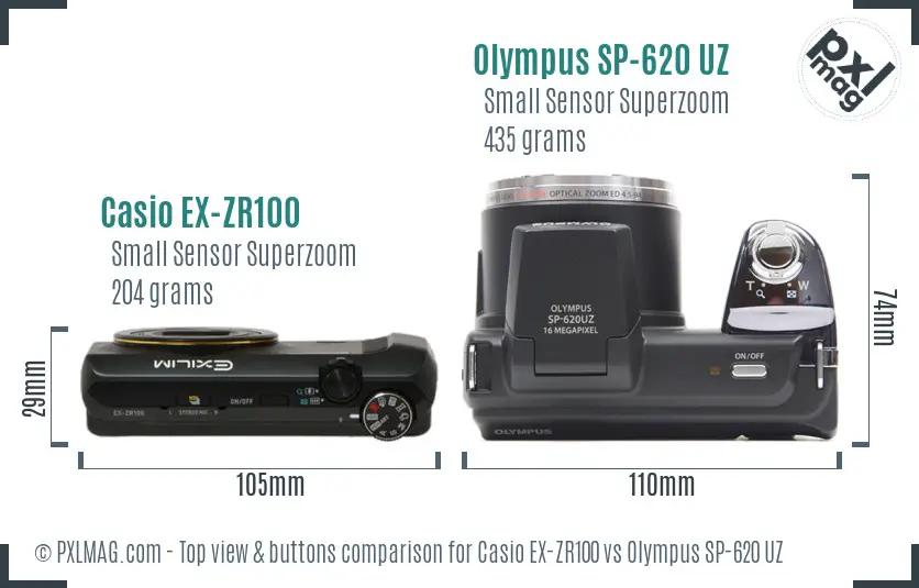 Casio EX-ZR100 vs Olympus SP-620 UZ top view buttons comparison