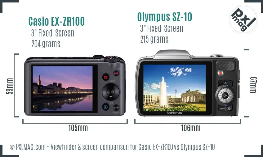 Casio EX-ZR100 vs Olympus SZ-10 Screen and Viewfinder comparison