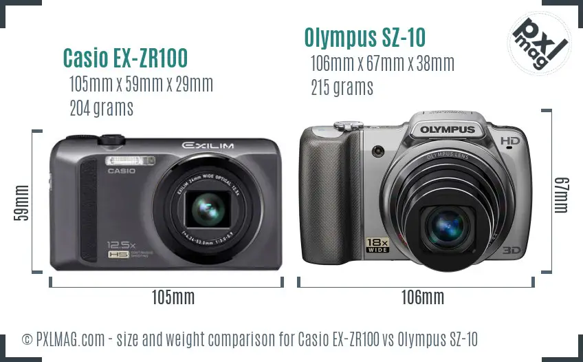 Casio EX-ZR100 vs Olympus SZ-10 size comparison