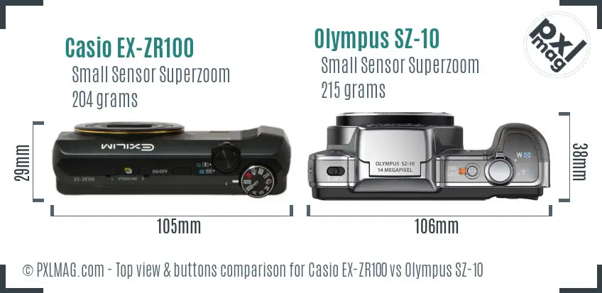 Casio EX-ZR100 vs Olympus SZ-10 top view buttons comparison