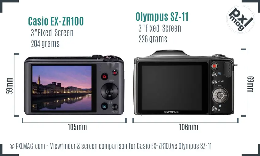 Casio EX-ZR100 vs Olympus SZ-11 Screen and Viewfinder comparison