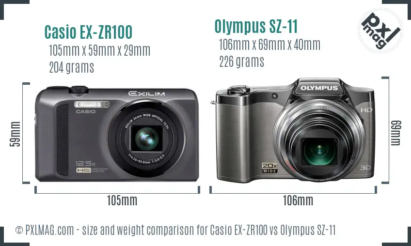 Casio EX-ZR100 vs Olympus SZ-11 size comparison