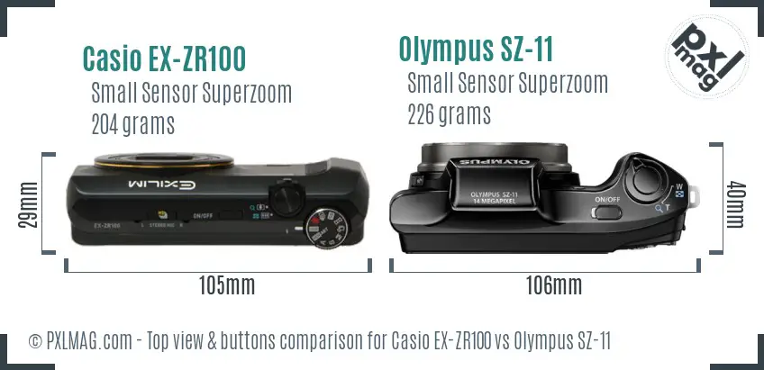 Casio EX-ZR100 vs Olympus SZ-11 top view buttons comparison