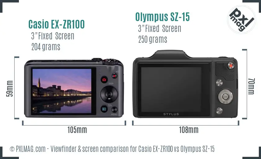 Casio EX-ZR100 vs Olympus SZ-15 Screen and Viewfinder comparison