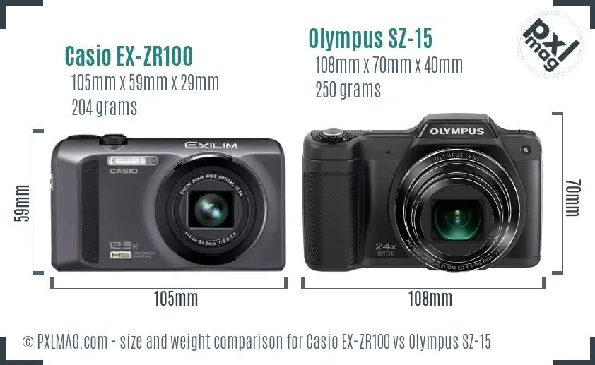 Casio EX-ZR100 vs Olympus SZ-15 size comparison