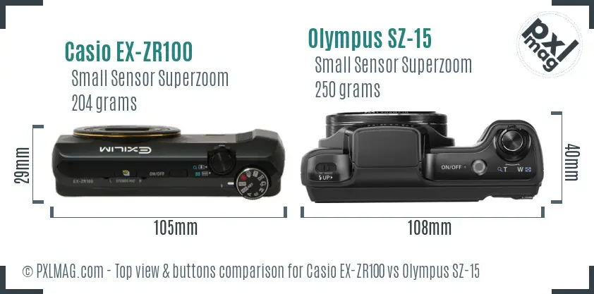 Casio EX-ZR100 vs Olympus SZ-15 top view buttons comparison