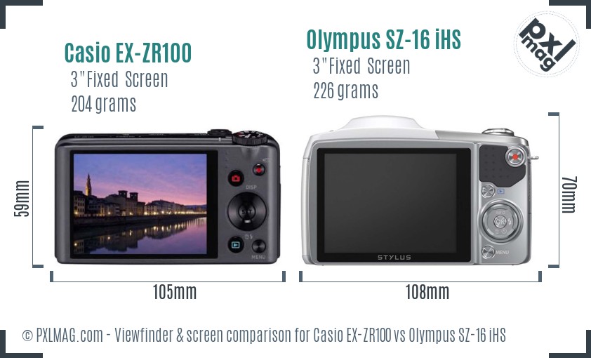 Casio EX-ZR100 vs Olympus SZ-16 iHS Screen and Viewfinder comparison