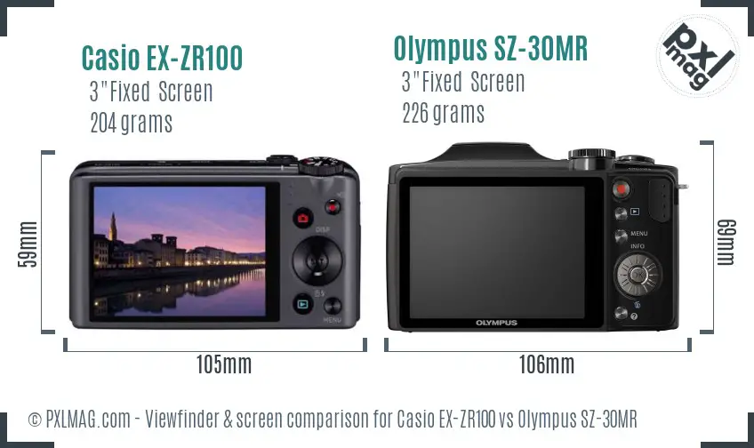 Casio EX-ZR100 vs Olympus SZ-30MR Screen and Viewfinder comparison