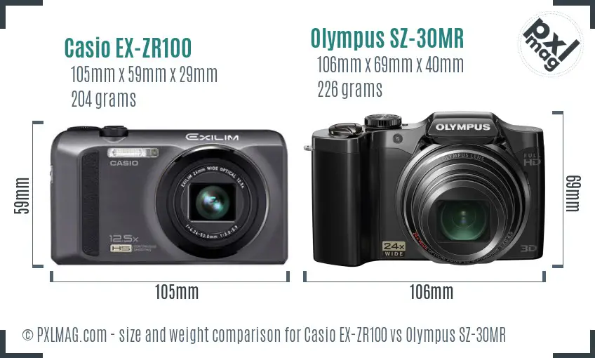 Casio EX-ZR100 vs Olympus SZ-30MR size comparison