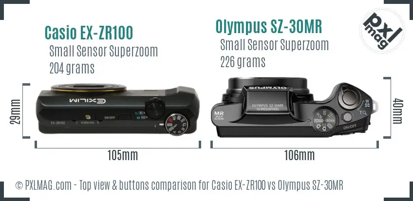 Casio EX-ZR100 vs Olympus SZ-30MR top view buttons comparison