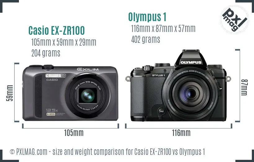 Casio EX-ZR100 vs Olympus 1 size comparison Casio EX-ZR100 vs Olympus 1 size comparison