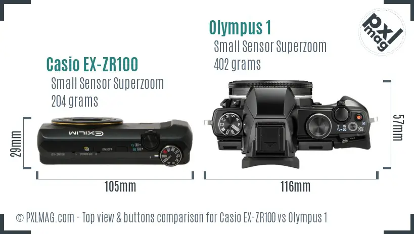 Casio EX-ZR100 vs Olympus 1 top view buttons comparison Casio EX-ZR100 vs Olympus 1 top view buttons comparison