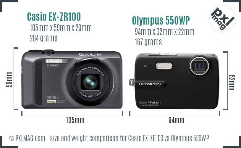 Casio EX-ZR100 vs Olympus 550WP size comparison Casio EX-ZR100 vs Olympus 550WP size comparison