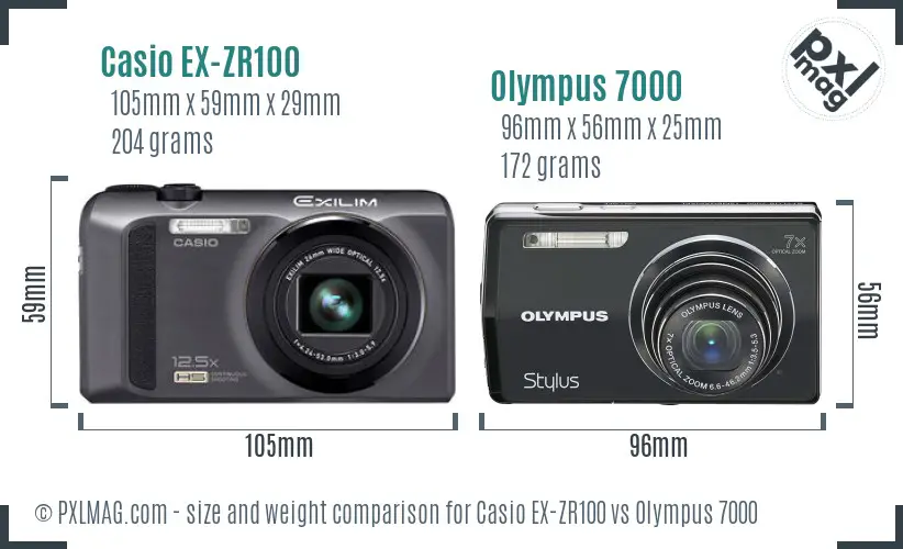 Casio EX-ZR100 vs Olympus 7000 size comparison