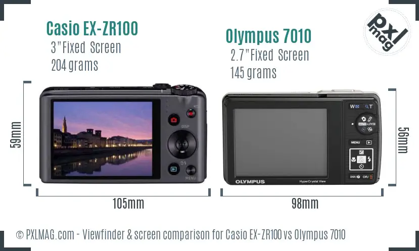 Casio EX-ZR100 vs Olympus 7010 Screen and Viewfinder comparison