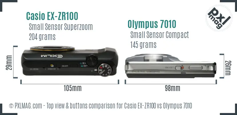 Casio EX-ZR100 vs Olympus 7010 top view buttons comparison