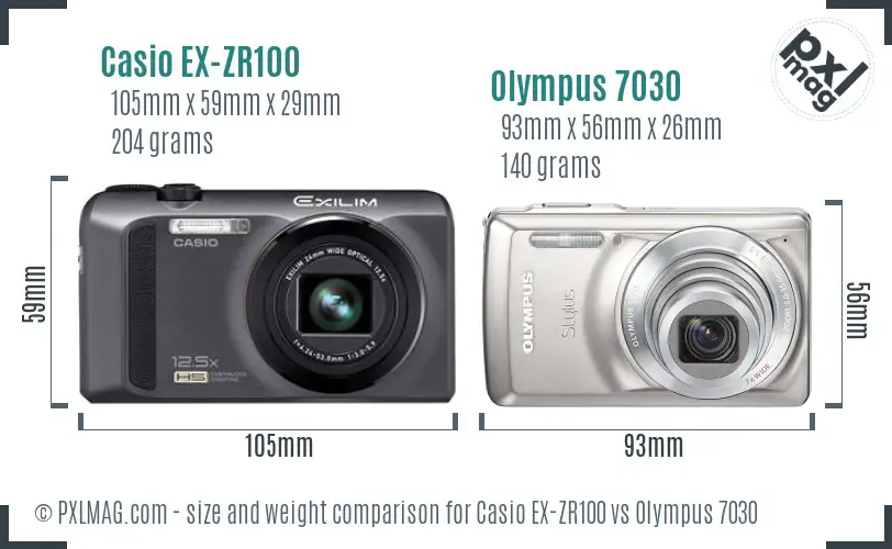 Casio EX-ZR100 vs Olympus 7030 size comparison Casio EX-ZR100 vs Olympus 7030 size comparison