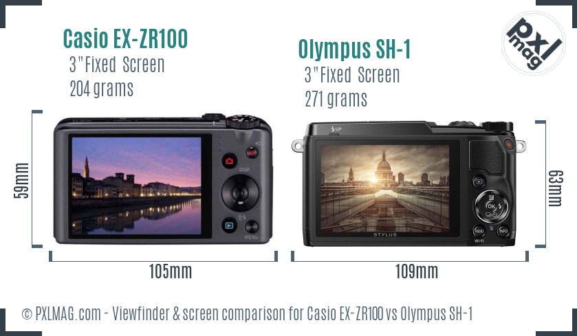 Casio EX-ZR100 vs Olympus SH-1 Screen and Viewfinder comparison