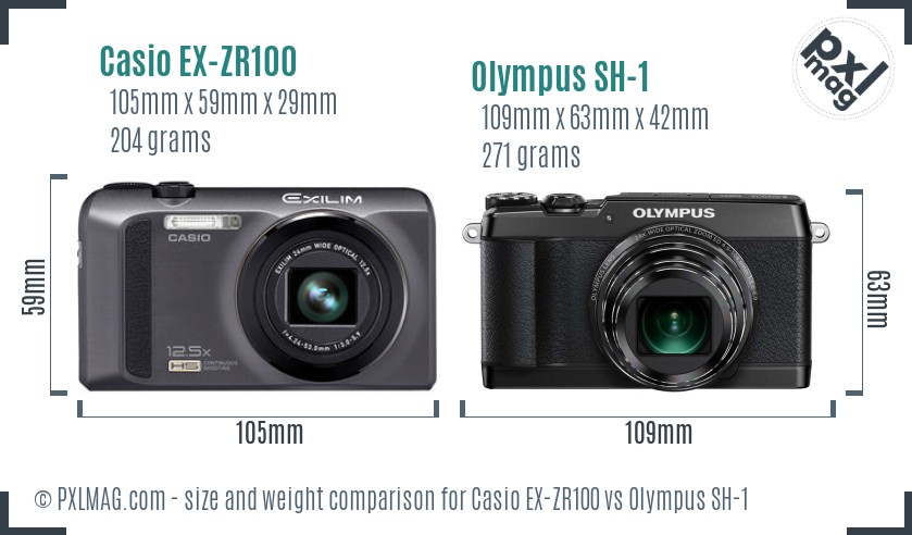 Casio EX-ZR100 vs Olympus SH-1 size comparison Casio EX-ZR100 vs Olympus SH-1 size comparison