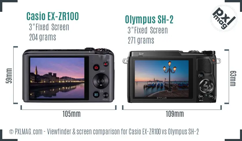 Casio EX-ZR100 vs Olympus SH-2 Screen and Viewfinder comparison