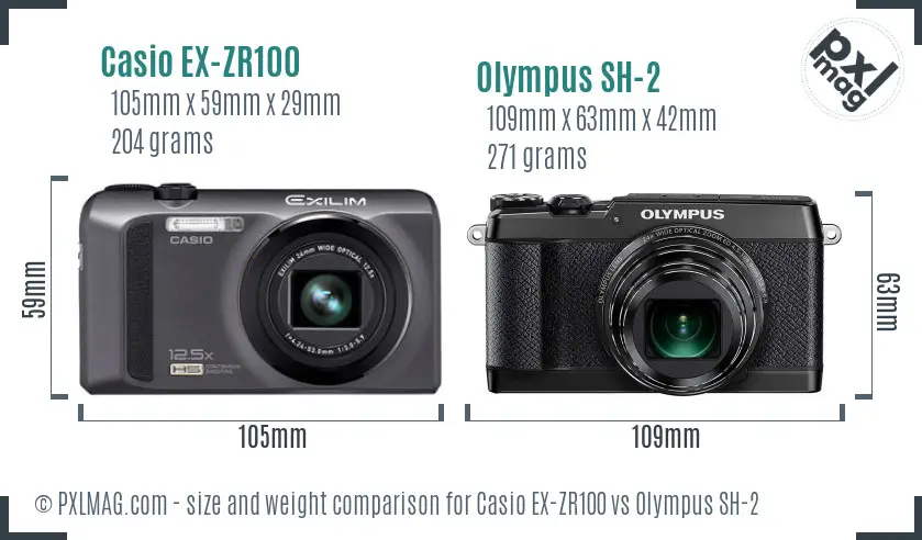 Casio EX-ZR100 vs Olympus SH-2 size comparison