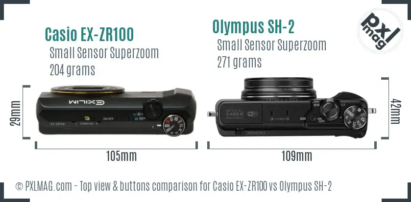 Casio EX-ZR100 vs Olympus SH-2 top view buttons comparison