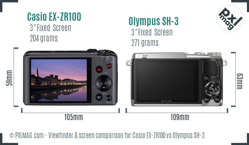 Casio EX-ZR100 vs Olympus SH-3 Screen and Viewfinder comparison