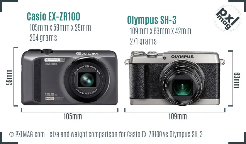 Casio EX-ZR100 vs Olympus SH-3 size comparison