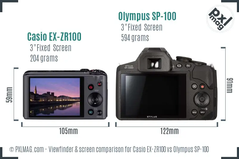 Casio EX-ZR100 vs Olympus SP-100 Screen and Viewfinder comparison