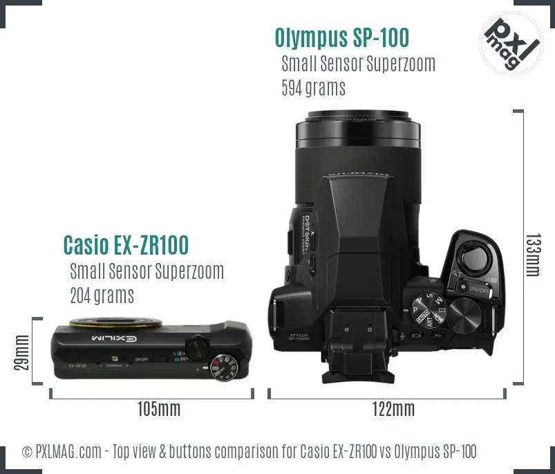 Casio EX-ZR100 vs Olympus SP-100 top view buttons comparison