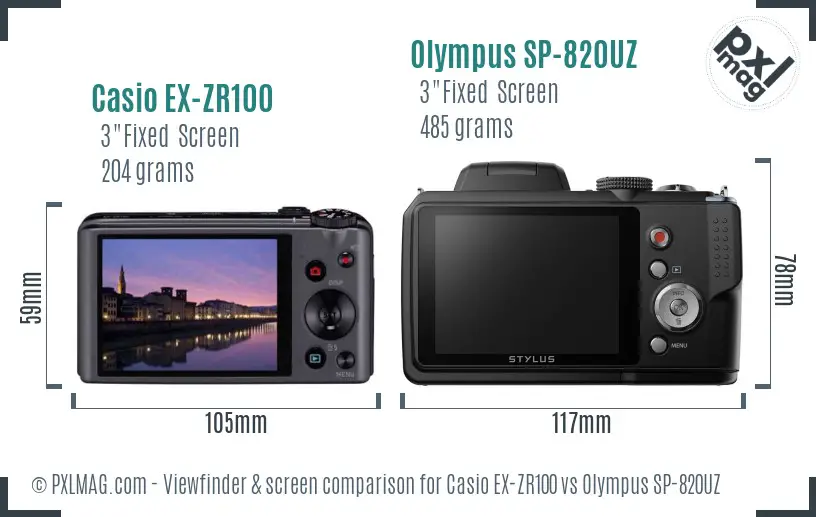 Casio EX-ZR100 vs Olympus SP-820UZ Screen and Viewfinder comparison