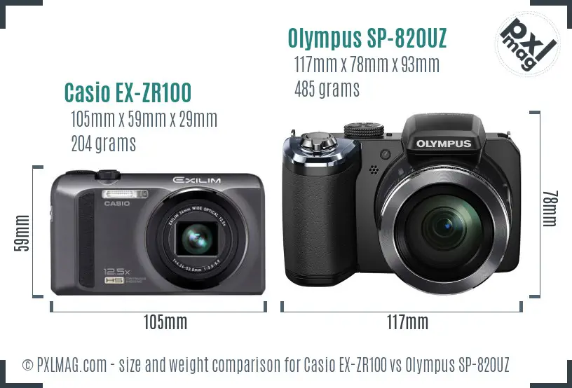 Casio EX-ZR100 vs Olympus SP-820UZ size comparison