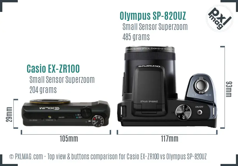Casio EX-ZR100 vs Olympus SP-820UZ top view buttons comparison