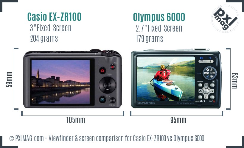 Casio EX-ZR100 vs Olympus 6000 Screen and Viewfinder comparison