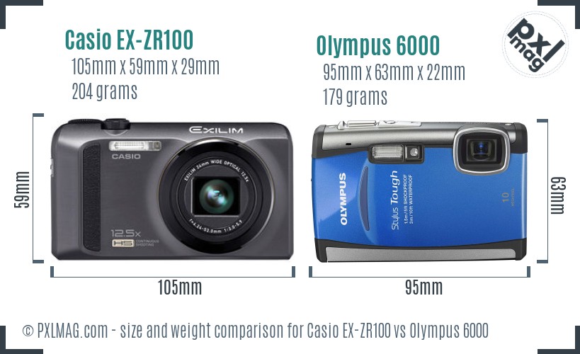 Casio EX-ZR100 vs Olympus 6000 size comparison Casio EX-ZR100 vs Olympus 6000 size comparison