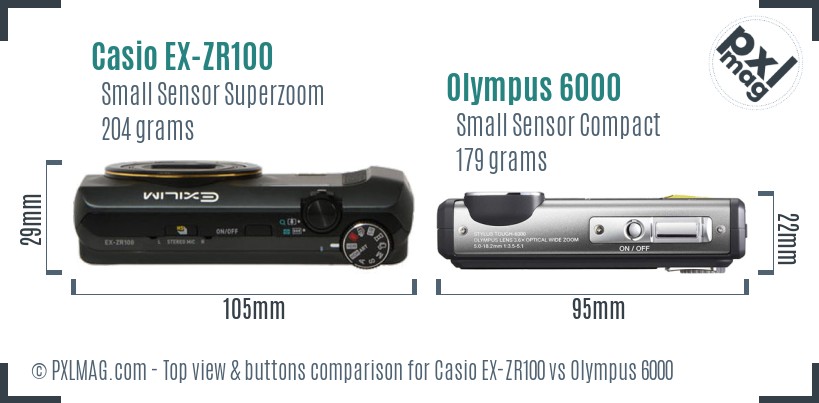 Casio EX-ZR100 vs Olympus 6000 top view buttons comparison