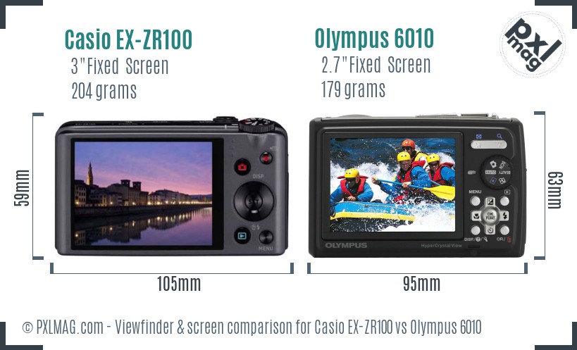 Casio EX-ZR100 vs Olympus 6010 Screen and Viewfinder comparison