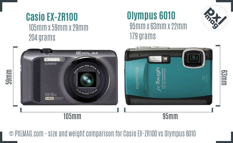 Casio EX-ZR100 vs Olympus 6010 size comparison
