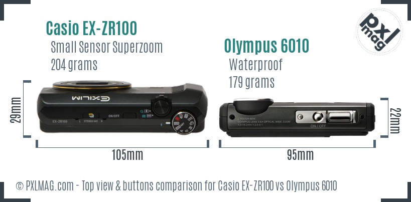 Casio EX-ZR100 vs Olympus 6010 top view buttons comparison