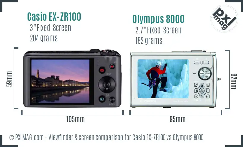 Casio EX-ZR100 vs Olympus 8000 Screen and Viewfinder comparison