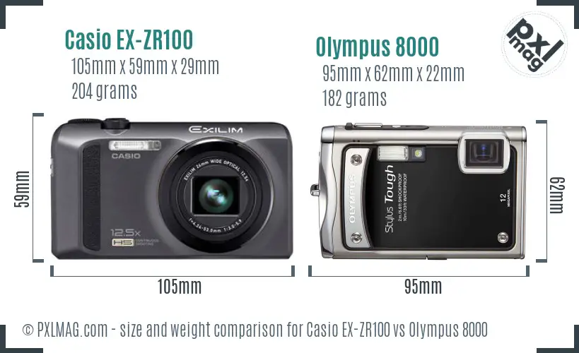 Casio EX-ZR100 vs Olympus 8000 size comparison
