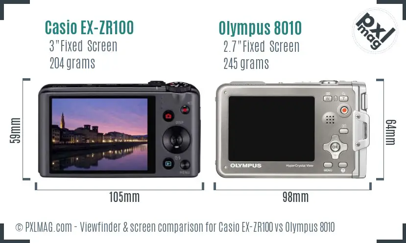 Casio EX-ZR100 vs Olympus 8010 Screen and Viewfinder comparison