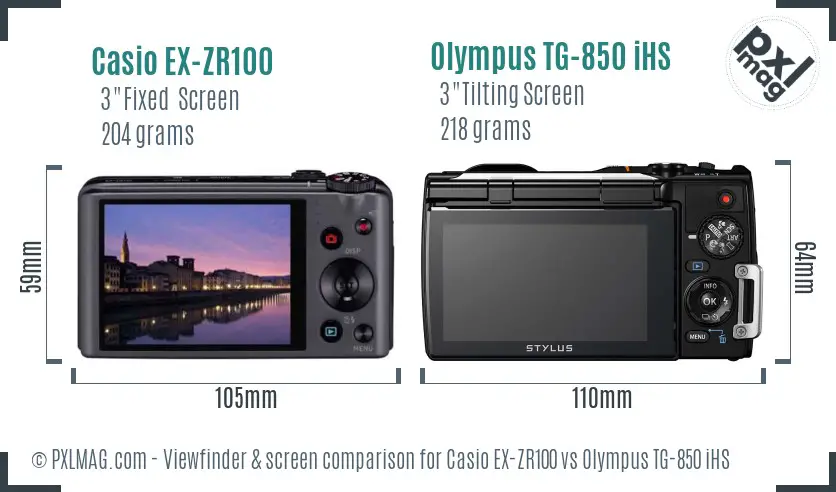 Casio EX-ZR100 vs Olympus TG-850 iHS Screen and Viewfinder comparison Casio EX-ZR100 vs Olympus TG-850 iHS Screen and Viewfinder comparison