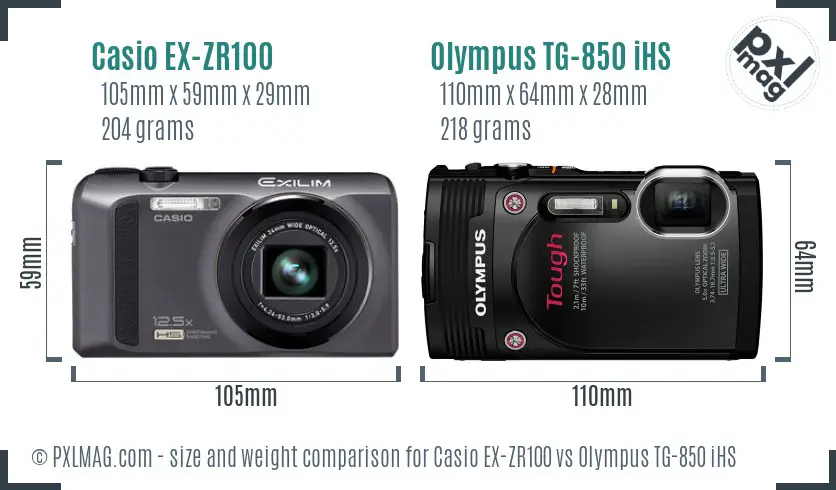 Casio EX-ZR100 vs Olympus TG-850 iHS size comparison Casio EX-ZR100 vs Olympus TG-850 iHS size comparison