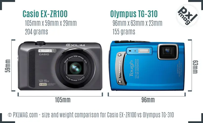 Casio EX-ZR100 vs Olympus TG-310 size comparison Casio EX-ZR100 vs Olympus TG-310 size comparison