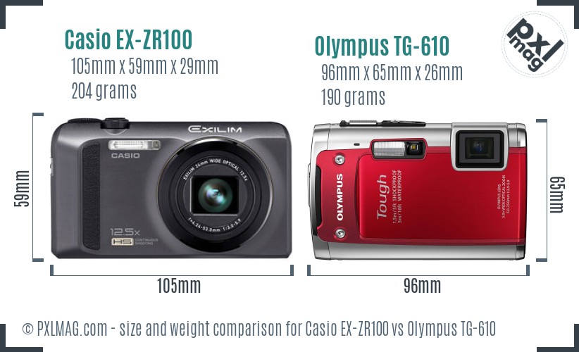 Casio EX-ZR100 vs Olympus TG-610 size comparison