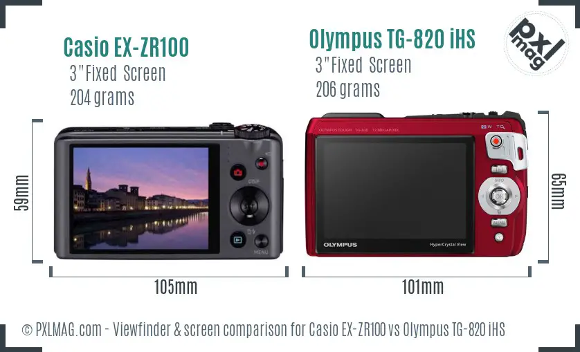 Casio EX-ZR100 vs Olympus TG-820 iHS Screen and Viewfinder comparison