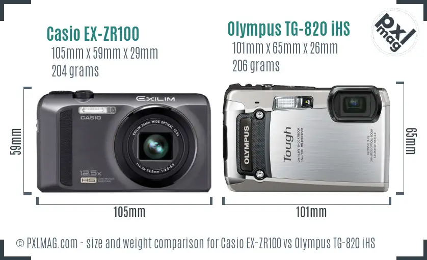 Casio EX-ZR100 vs Olympus TG-820 iHS size comparison Casio EX-ZR100 vs Olympus TG-820 iHS size comparison
